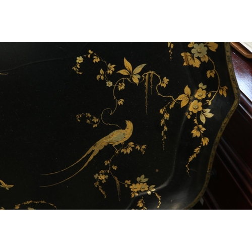 177 - Large 19thC Paper Mache tray with Gilt Vine decoration. With paper label to reverse 'Major Digby Blu... 