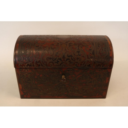 180 - A 19TH CENTURY FRENCH TORTOISESHELL AND BOULLE WORK DOMED TOPPED CORRESPONDENCE BOX with hinged lid ... 