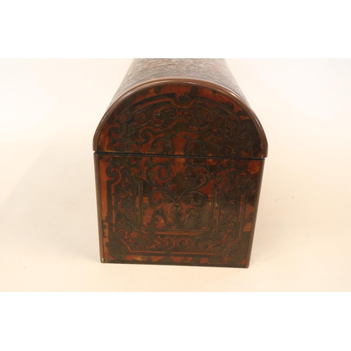 180 - A 19TH CENTURY FRENCH TORTOISESHELL AND BOULLE WORK DOMED TOPPED CORRESPONDENCE BOX with hinged lid ... 