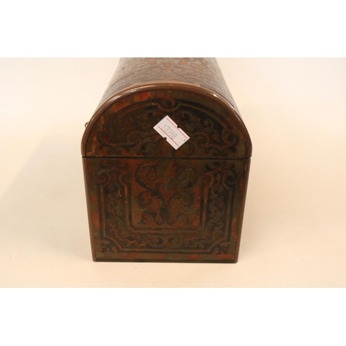 180 - A 19TH CENTURY FRENCH TORTOISESHELL AND BOULLE WORK DOMED TOPPED CORRESPONDENCE BOX with hinged lid ... 