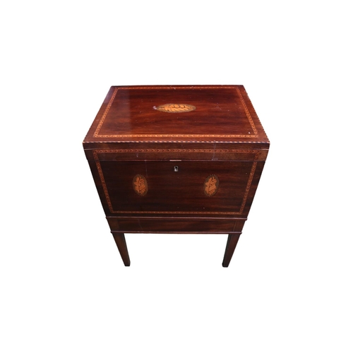 181 - Georgian Inlaid Mahogany Wine Cooler/cellarette on stand with integral drawer supported on tapering ... 