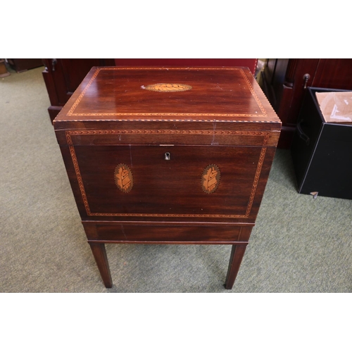 181 - Georgian Inlaid Mahogany Wine Cooler/cellarette on stand with integral drawer supported on tapering ... 