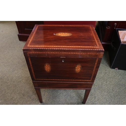 181 - Georgian Inlaid Mahogany Wine Cooler/cellarette on stand with integral drawer supported on tapering ... 