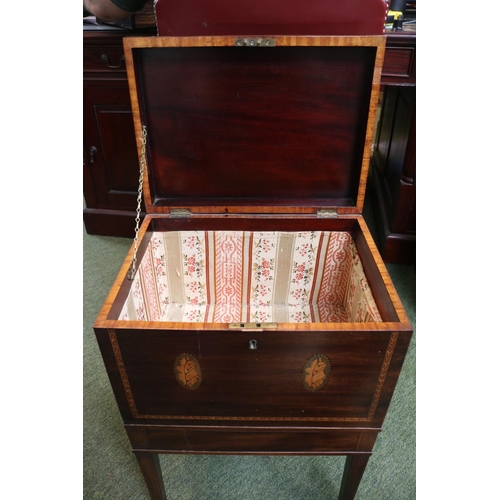 181 - Georgian Inlaid Mahogany Wine Cooler/cellarette on stand with integral drawer supported on tapering ... 