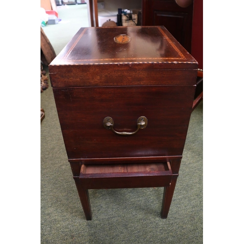 181 - Georgian Inlaid Mahogany Wine Cooler/cellarette on stand with integral drawer supported on tapering ... 