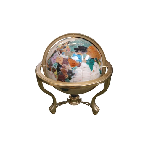 182 - Contemporary Lapis Lazuli and gemstone globe in rotating brass cradle with polished frame and centra... 