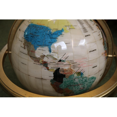 182 - Contemporary Lapis Lazuli and gemstone globe in rotating brass cradle with polished frame and centra... 