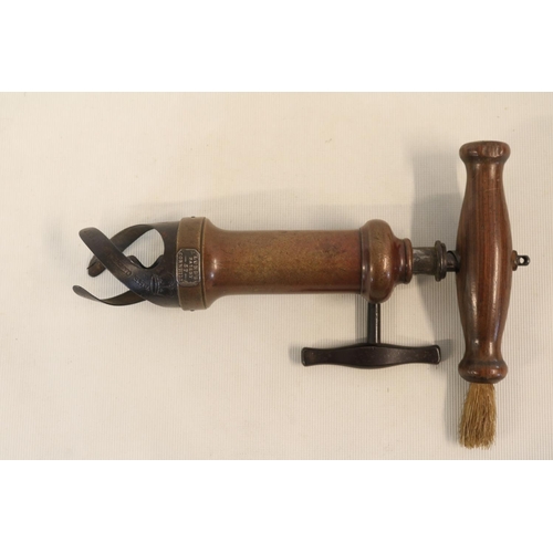 196 - Very Rare Lund's Bottle Grip 1838 Patent No.7761 Turned wooden handle with brush, Plain Bronze barre... 