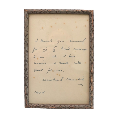 203 - Winston Churchill Signed House of Commons embossed letter of thanks dated 1945 framed and glazed. 12... 