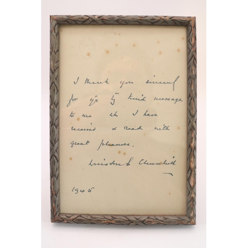 203 - Winston Churchill Signed House of Commons embossed letter of thanks dated 1945 framed and glazed. 12... 