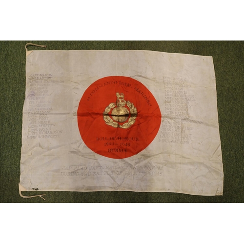 207 - WWII Japanese Flag captured by 44 Royal Marine Commandoes Cannock Royal Marine Roll of Honour 1943-4... 