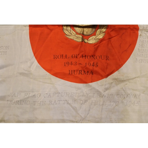 207 - WWII Japanese Flag captured by 44 Royal Marine Commandoes Cannock Royal Marine Roll of Honour 1943-4... 