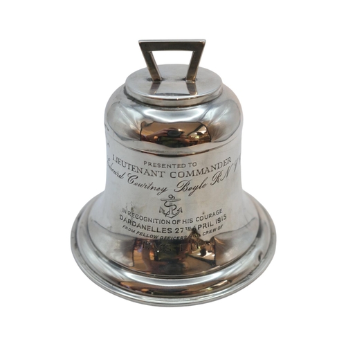 208 - WWI Silver Naval Bell Inkwell Victoria Cross recipitate Lieutenant Commander Edward Courtney Boyle R... 