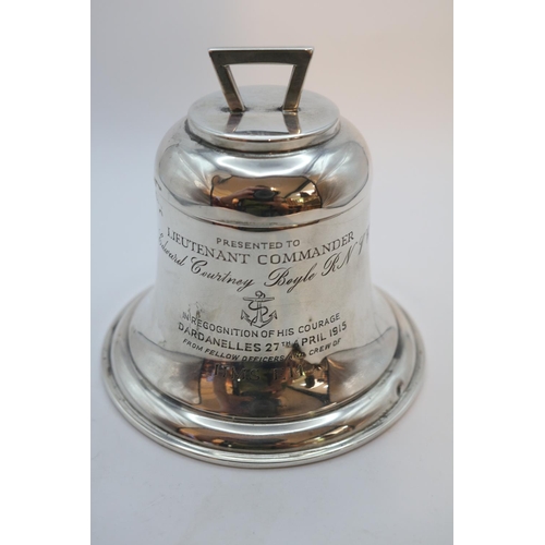 208 - WWI Silver Naval Bell Inkwell Victoria Cross recipitate Lieutenant Commander Edward Courtney Boyle R... 