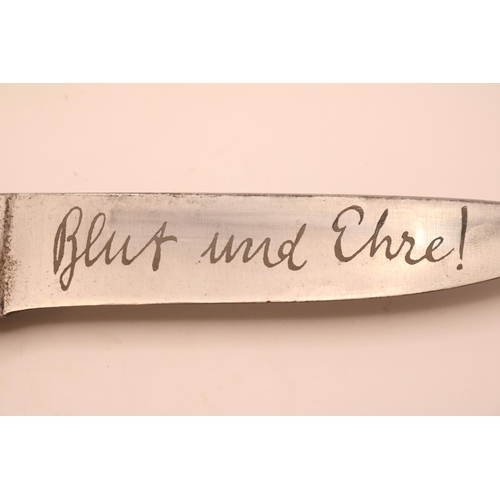 209 - German WW2 Third Reich Nazi Hitler Youth dagger with etched motto 'Blut Und Ehre' and Emil Voos Soli... 