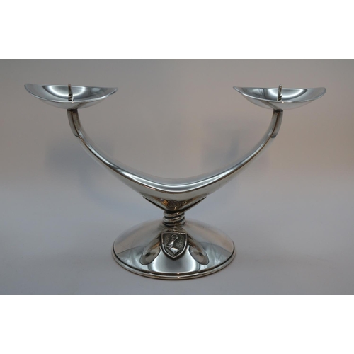 214 - WWII German Third Reich Hermann Wilhelm Goring Silver 2 branch candlestick with Goring's crest. Mark... 