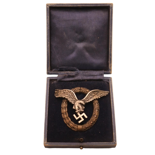 219 - Luftwaffe Pilots Badge by C E Juncker in Original Box of Issue. Good quality two piece example of th... 