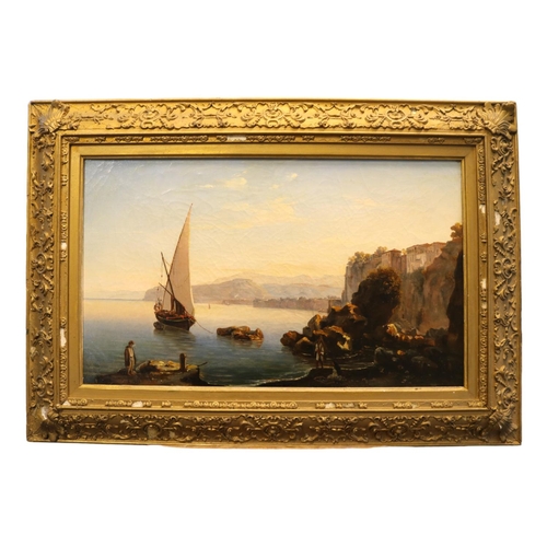 227 - Angelo Viviani (Italian, b1800). Oil on canvas depicting Italian coastline near Naples with traditio... 