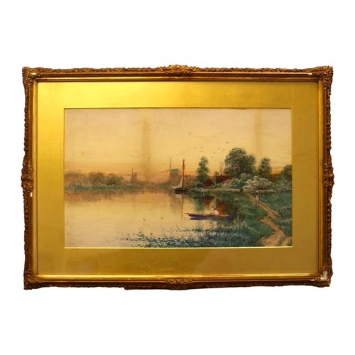 228 - Saint Clair Augustin Mulholland (1839-1910). Watercolour of a Evening Dutch scene within gilt gesso ... 