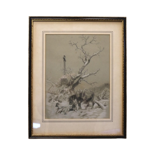 236 - Julius Caesar Ibbetson (British, 1759-1817). Pencil and Wash of a fallen rider in winter scene. 32 x... 