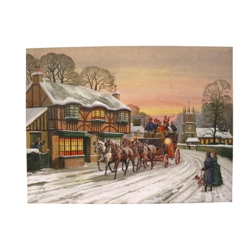 239 - Joseph Appleyard(British Leeds artist, 1908-1960). Framed watercolour of a stagecoach scene. 40 x 30... 