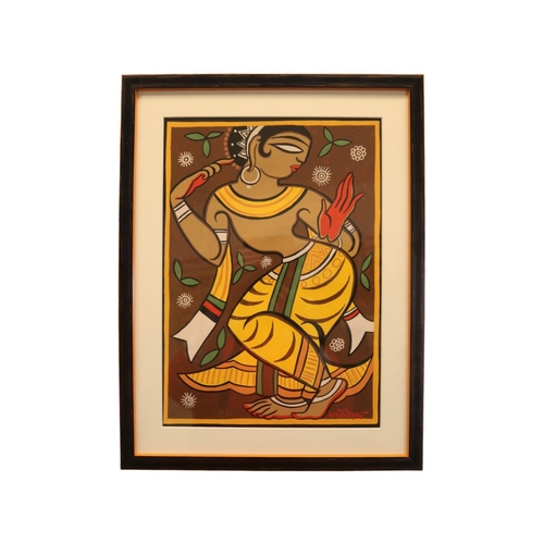 274 - Jamini Roy (Indian, 1887-1972). Tempera of a Dancing Gopini, signed in Bengali script. Roy was one o... 