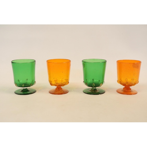 54 - Antonio Salviati set of four green and orange Venetian revival Aventurine drinking glasses, circa 19... 