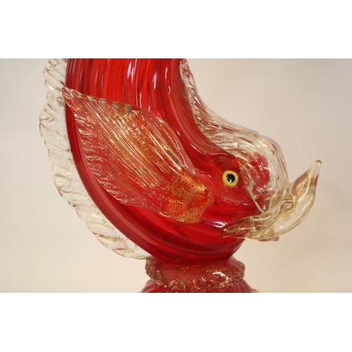 58 - Large Venetian mid-century Murano glass Regency Red Dolphin (fish) table lamp with gold fleck detail... 