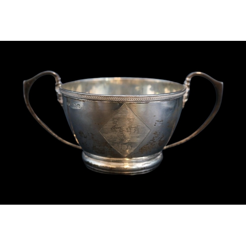 284 - Interesting Two Handled Silver Cup engraved with Jesus College Oxford crest Birmingham 1931. 170g to... 