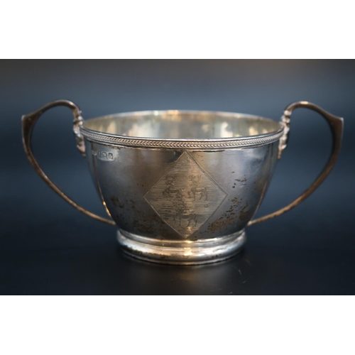 284 - Interesting Two Handled Silver Cup engraved with Jesus College Oxford crest Birmingham 1931. 170g to... 