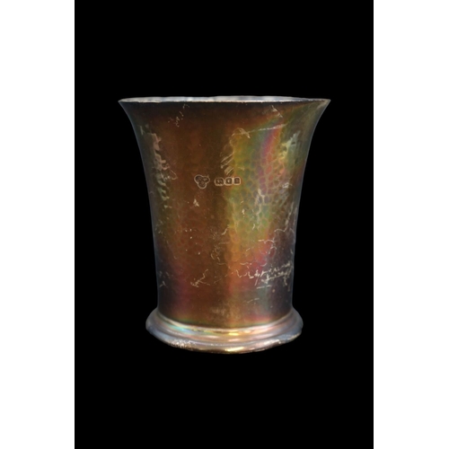 285 - Harrods of London Silver planished flared beaker London 1923. 130g total weight. 90mm in Height