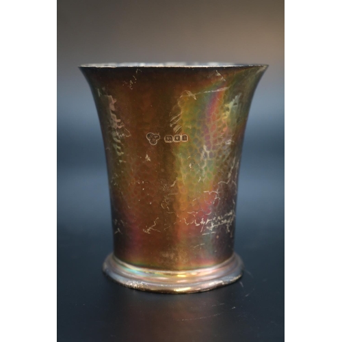 285 - Harrods of London Silver planished flared beaker London 1923. 130g total weight. 90mm in Height