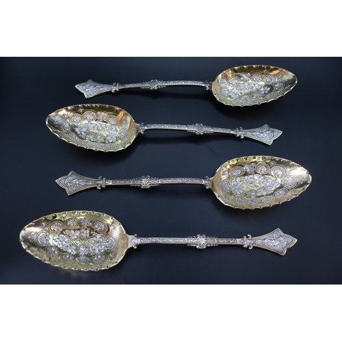 287 - Collection of 19thC Silver & other  Spoons to include a set of 4 Silver Plated Gilt fruit decorated ... 