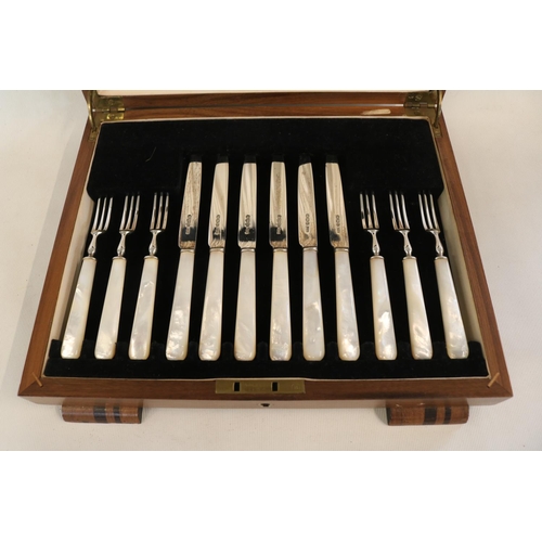 289 - Art Deco Silver bladed mother of pearl Cutlery set for 6 by James Dixon & Sons Sheffield 1936.