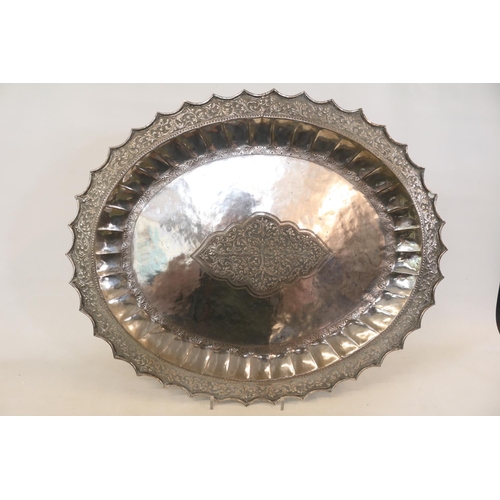 294 - Asian Silver Oval platter decorated with chaised and embossed floral decoration. 760g total weight. ... 