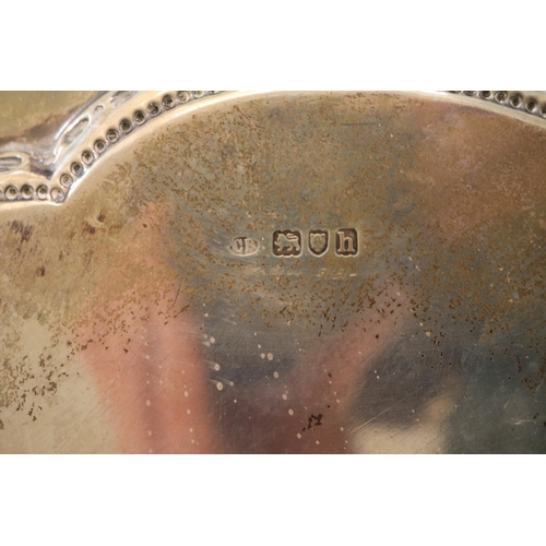 295 - Edwardian Silver Salver on ball on claw feet with engraved central roundels. London 1903 670g total ... 