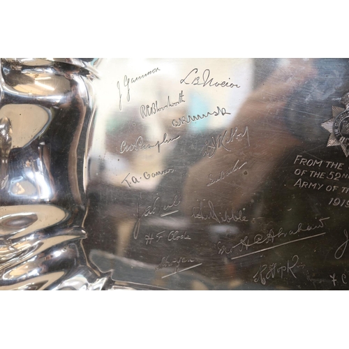 297 - Large Post WW1 Silver Presentation dish engraved 'From the Officers of the 52nd Devons Army of the R... 