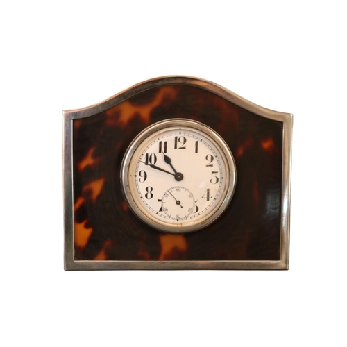 300 - Adie Brothers Ltd , George V solid silver & tortoise shell desk clock with 8 day Swiss movement & su... 