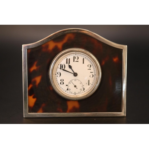 300 - Adie Brothers Ltd , George V solid silver & tortoise shell desk clock with 8 day Swiss movement & su... 