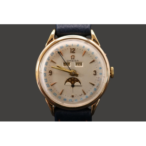 307 - Omega Moon phase day date 17 jewel manual wind watch circa 1952. (MOVEMENT SIZED)  Reference no 1338... 