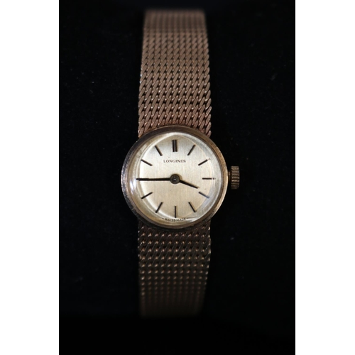 309 - Longines 9ct gold ladies dress watch in Baume case, with 17 jewel manual wind Swiss movement.18mm ca... 