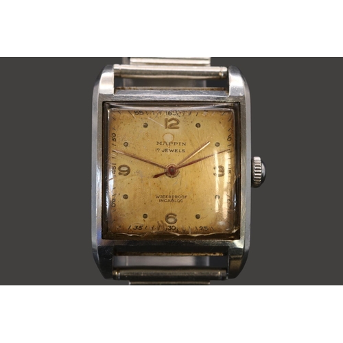 325 - Mappin & Webb 17 Jewel Inca bloc waterproof with Swiss made movement and expanding bracelet. 26mm ca... 