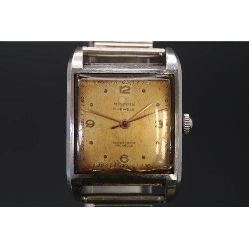 325 - Mappin & Webb 17 Jewel Inca bloc waterproof with Swiss made movement and expanding bracelet. 26mm ca... 