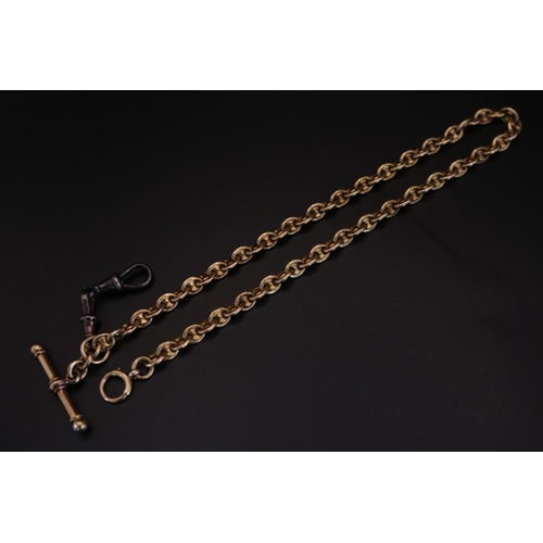 336 - Edwardian 18ct Gold watch chain of Ships Chain link with T Bar. 33cm in Length. 35g total weight