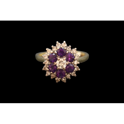 353 - Ladies 18ct Gold Amethyst and Diamond Cluster ring. Central Diamond estimated 0.25ct (4.4mm) Brillia... 