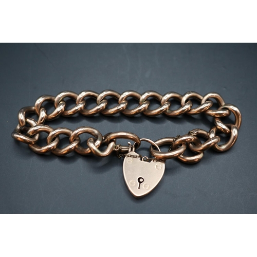 354 - Edwardian 9ct Gold Chain hollow link Bracelet with Padlock and safety chain. 19cm in Length 21.3g