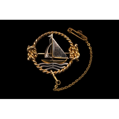 359 - Art Deco 9ct Gold Maritime Sailing design brooch with central Sailing boat on White gold waves withi... 