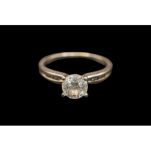 363 - Ladies 14KT White Gold Diamond Solitaire ring. 1.31ct (6.86mm) G I1 mounted on 14KT white gold shank... 