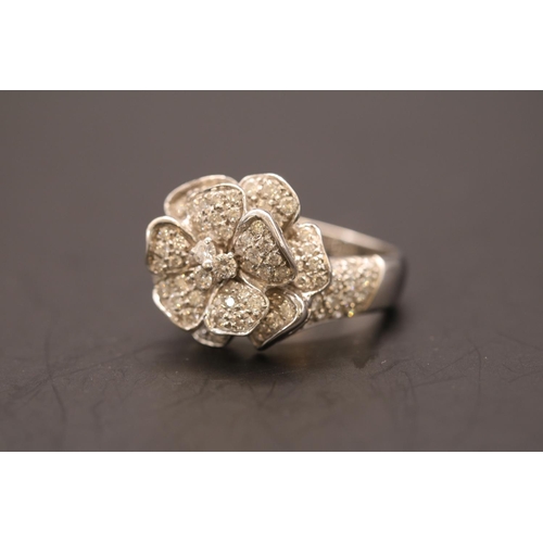 364 - Designer Leo Pizzo Floral design 18ct White Gold Diamond Cluster ring. Modelled as a flower head pro... 