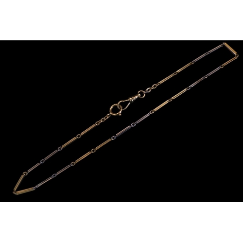 387 - 18ct Two tone gold bar link necklace with lobster link clasp 38cm in Length. 12.4g total weight